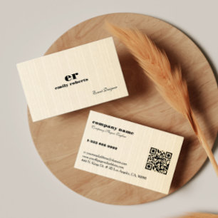 Light Beige Burlap Linen QR Code Business Card