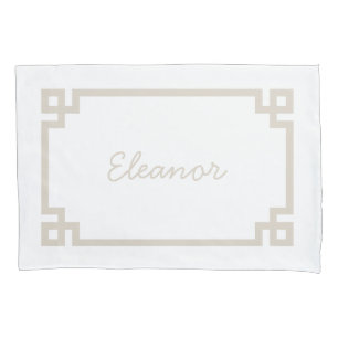 Light Beige Greek Key Monogram Standard Pillowcase
