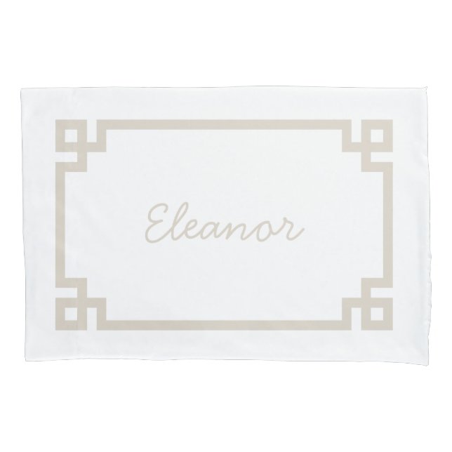 Light Beige Greek Key Monogram Standard Pillowcase (Front)