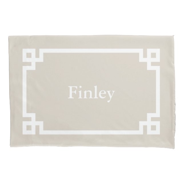 Light Beige Greek Key Monogram Standard Pillowcase (Front)