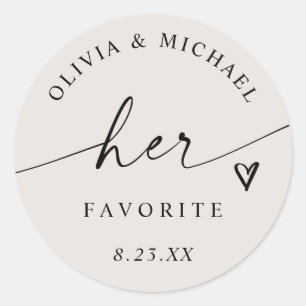 Light Beige Her Favorite Script Wedding Treat Bag Classic Round Sticker
