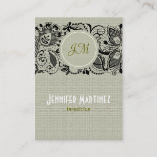 Light Beige Linen & Black Lace Business Card