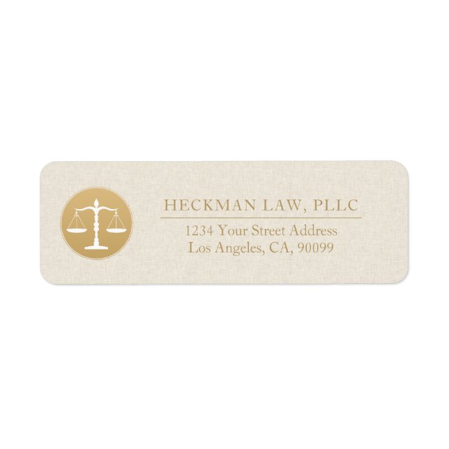 Light Beige Linen Gold Justice Logo Business Card (Front)