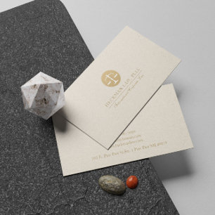 Light Beige Linen Gold Justice Logo Business Card