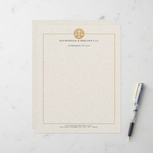 Light Beige Linen & Gold Law Practice Scale Custom Letterhead