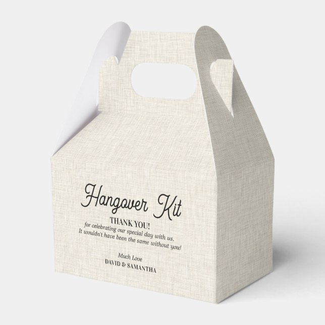 Light beige linen texture Hangover kit Favour Box (Front Side)