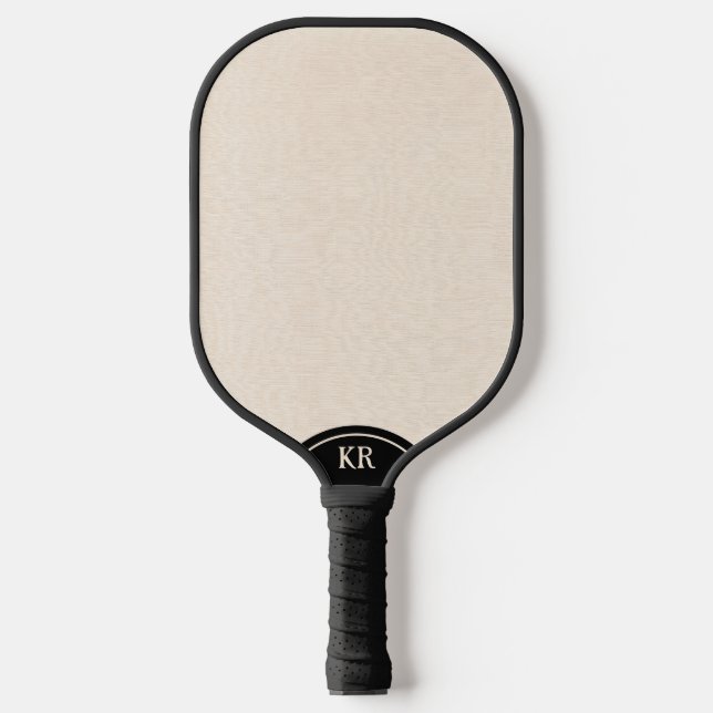 Light beige linen texture minimal monogram pickleball paddle (Front)