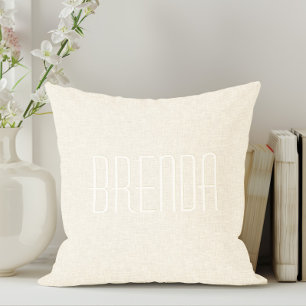 Light Beige Linen Texture Monogram Cushion