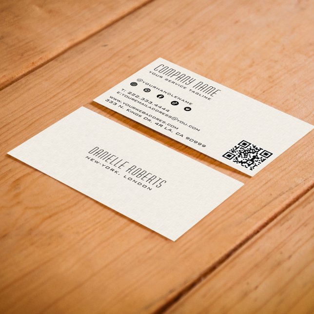 Light Beige Linen Texture QR Code Business Card (Creator Uploaded)