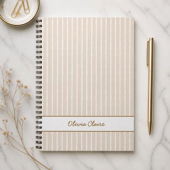 Light Beige Striped Customisable Notebook (Mockup)