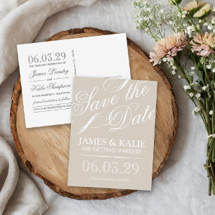 Light Beige Vintage Script Save the Date Announcement Postcard