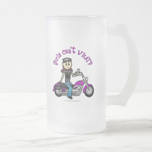 Light Biker Girl Frosted Glass Beer Mug
