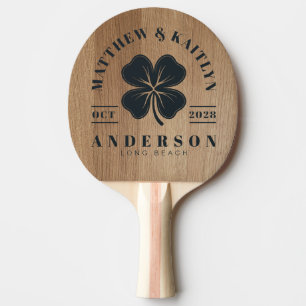 Light Birch Wood Irish Lucky Clover Wedding Crest Ping Pong Paddle