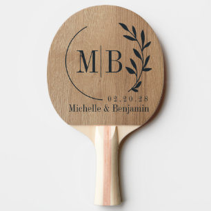 Light Birch Wood Leaf Wedding Monogram Ping Pong Paddle