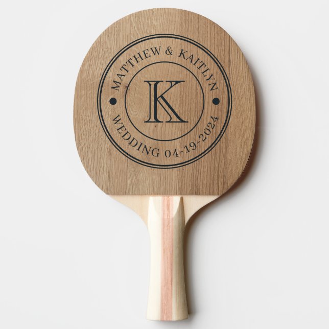 Light Birch Wood  Wedding Monogram Ping Pong Paddle (Back)