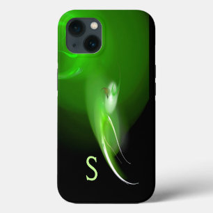 LIGHT BIRD ,BLACK BRIGHT GREEN ABSTRACT MONOGRAM iPhone 13 CASE