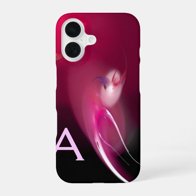 LIGHT BIRD / PINK FUCHSIA BLACK ABSTRACT MONOGRAM iPhone 16 CASE (Back)