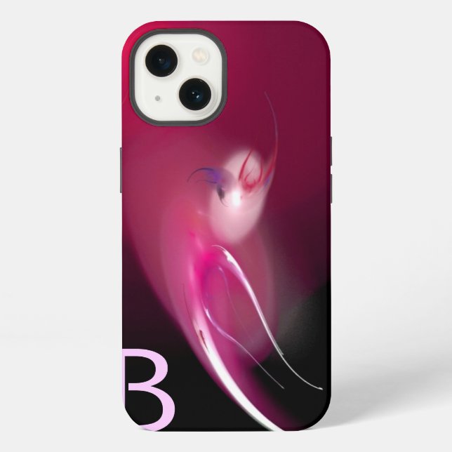 LIGHT BIRD / PINK FUCHSIA BLACK ABSTRACT MONOGRAM iPhone CASE (Back)