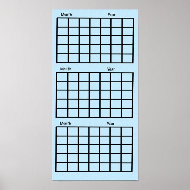 Light Blue 3 Month Calendar Poster (Front)