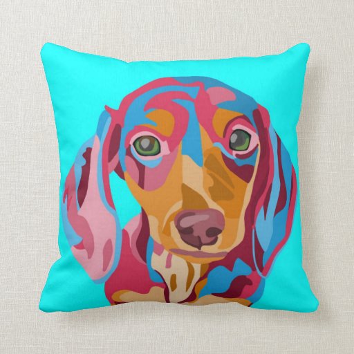 Image of Light Blue Abstract Dachshund Cushion