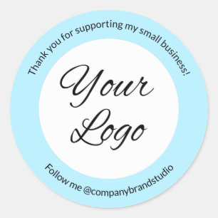 Light Blue Add Logo Thank You Small Business Classic Round Sticker