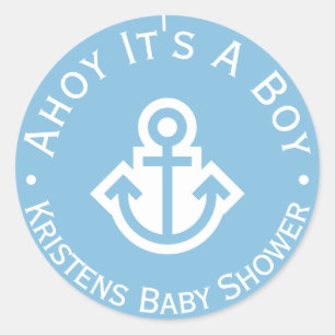 Light Blue Ahoy It's A Boy Anchor Sticker