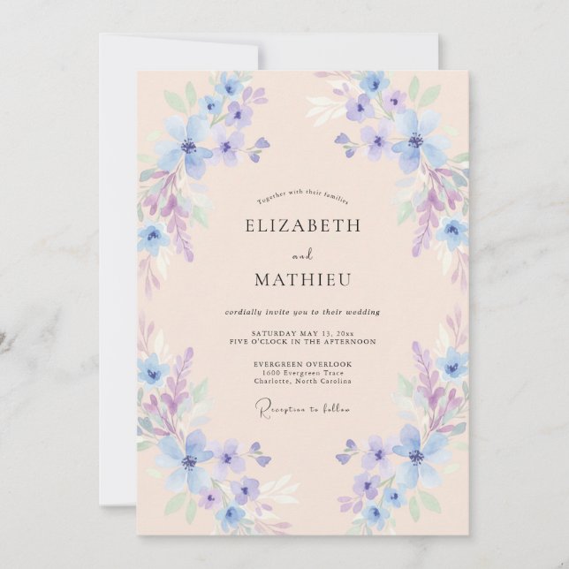 Light Blue Airy Floral Wedding Invitation (Front)