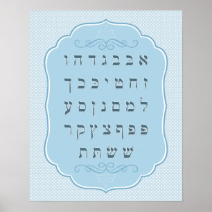 Light Blue Alef Bet Poster