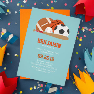 Light Blue All Star Sports Birthday Party Invitation
