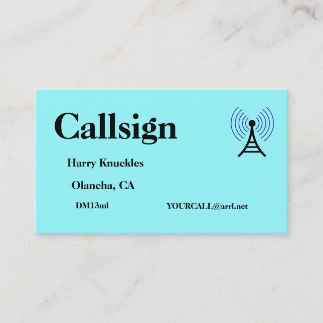 Light Blue Amateur Radio Call Sign Business Card (Front)