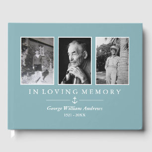 Light Blue Anchor In Loving Memory Photo Collage Guest Book