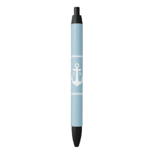 Light Blue Anchor Monogrammed Black Ink Pen