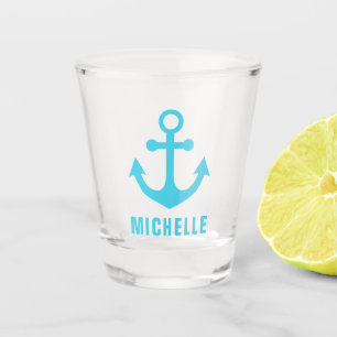 Light Blue Anchor Nautical Personalised Shot Glass