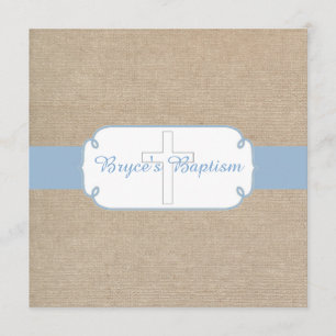 Light Blue and Beige Burlap Baptism Invitation