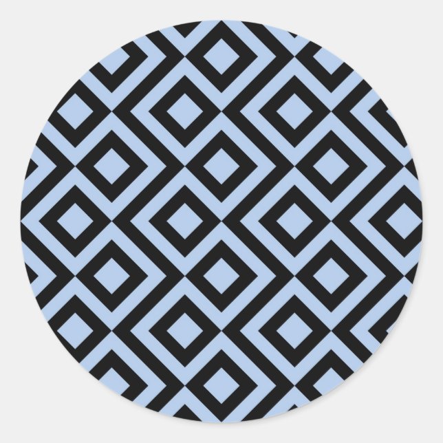 Light Blue And Black Meander Classic Round Sticker (Front)