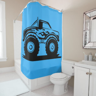 Light Blue and Black Monster Truck Shower Curtain