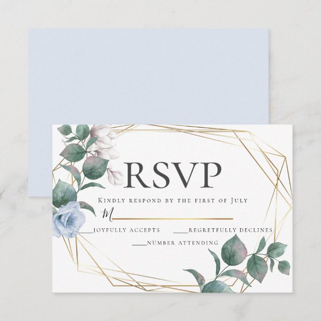 Light Blue and Blush Peony Magnolia Wedding RSVP Invitation (Front/Back)
