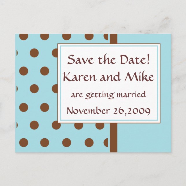Light Blue and Chocolate Save the Date! Announcement Postcard (Front)