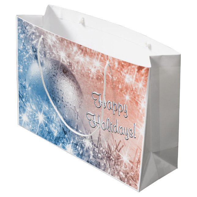 Light Blue and Coral Christmas Large Gift Bag (Back Angled)