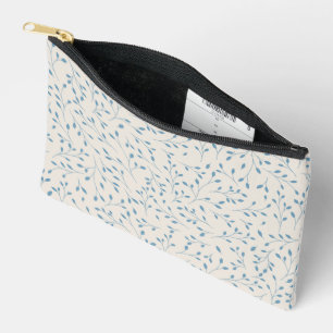 Light Blue and Cream Delicate Botanical Vine Patte Accessory Pouch