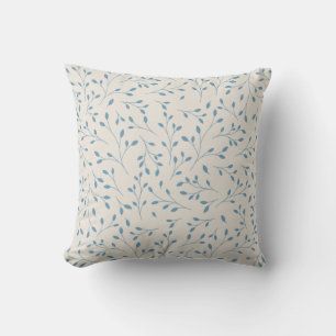 Light Blue and Cream Delicate Botanical Vine Patte Cushion