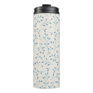 Light Blue and Cream Delicate Botanical Vine Patte Thermal Tumbler