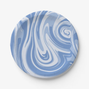Light Blue and Cream Marble Swirl Paper Plate