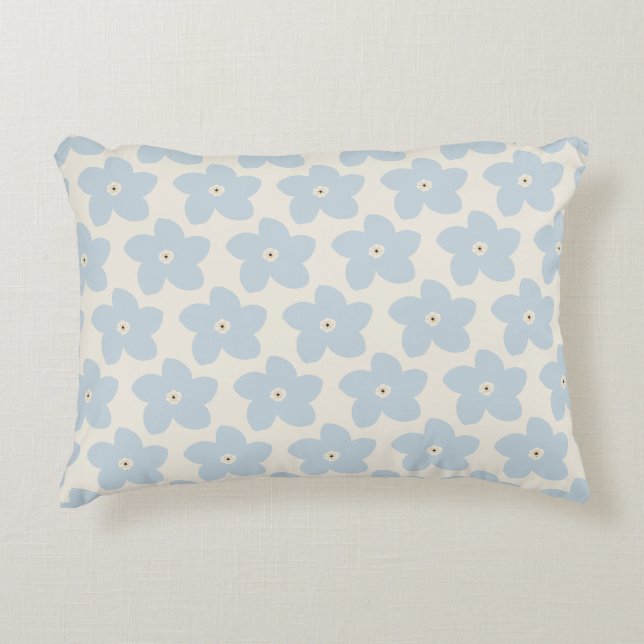 Light Blue And Cream Retro Flower Decorative Cushion (Front)
