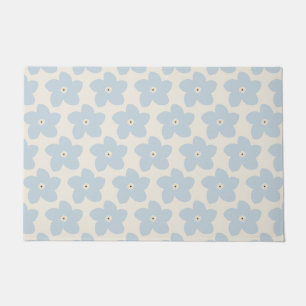 Light Blue And Cream Retro Flower Doormat