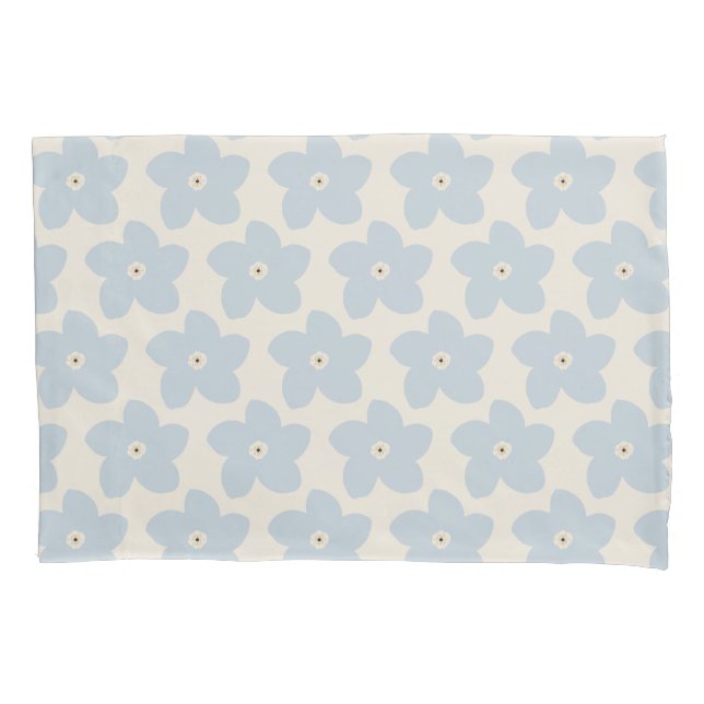 Light Blue And Cream Retro Flower Pillowcase (Front)