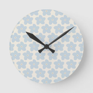 Light Blue And Cream Retro Flower Round Clock