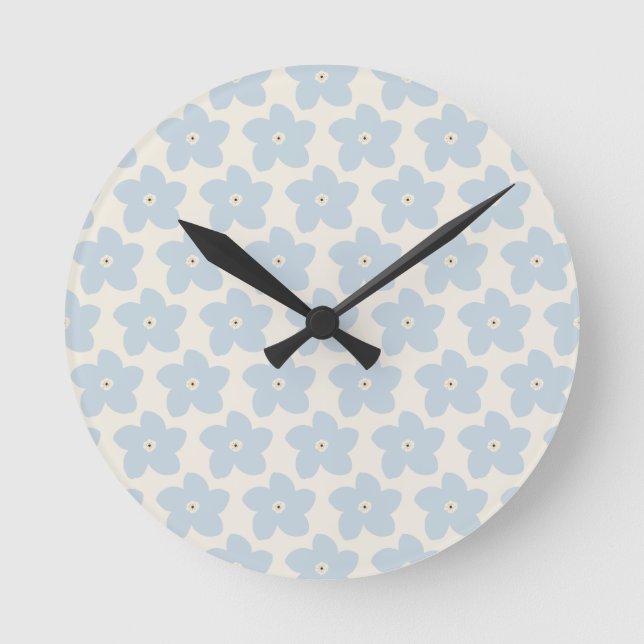 Light Blue And Cream Retro Flower Round Clock (Front)