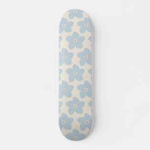 Light Blue And Cream Retro Flower Skateboard