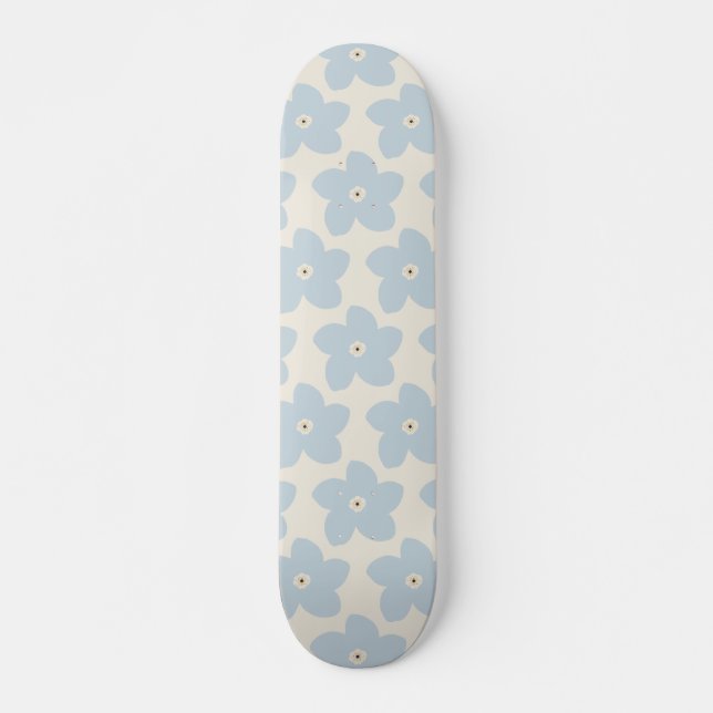 Light Blue And Cream Retro Flower Skateboard (Front)